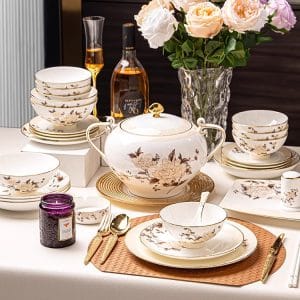 2025 New Jingdezhen Ceramic Tableware High end Light Luxury Bone Porcelain Bowl and Plate Set (60 pcs in set)