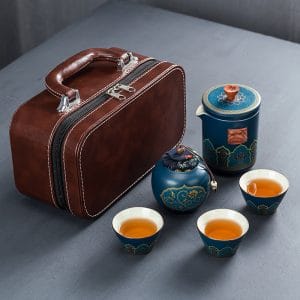 Portable travel tea set with one pot and three cups