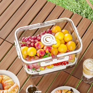 Outdoor picnic fruit storage box, large capacity transparent fresh-keeping box, sealed drainage multifunctional storage box, bento box