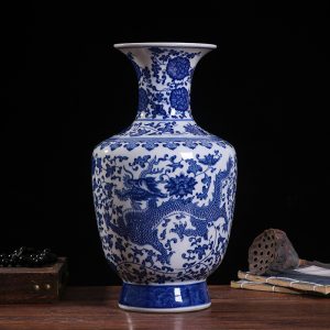 Jingdezhen ceramic vase, Chinese-style blue and white porcelain antique living room household flower vase for arrangement